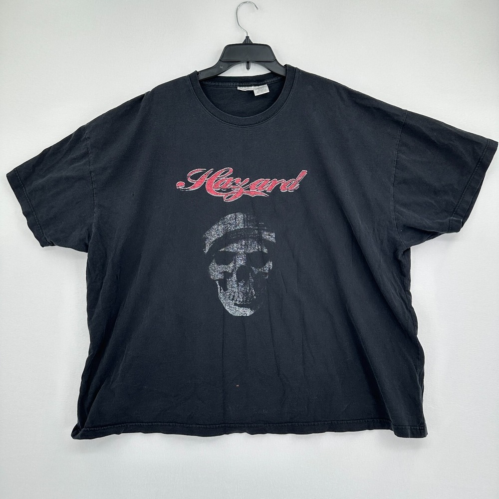 Vtg No Boundaries Hazard Tshirt Mens 3XL Black Red Pirate Skull Grunge Tee Y2K